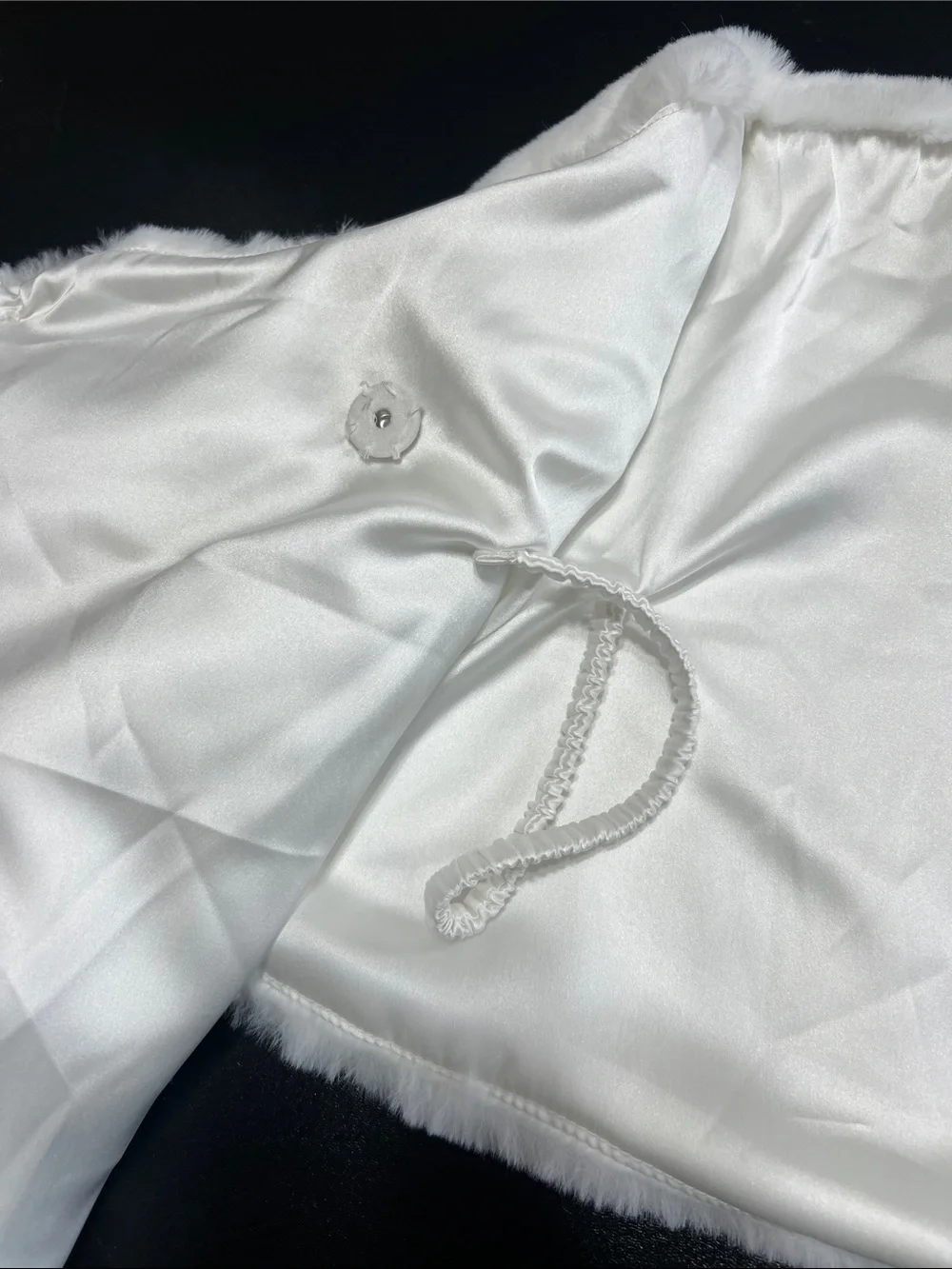 MSK White Faux Fur Wrap with Rhinestone Brooch